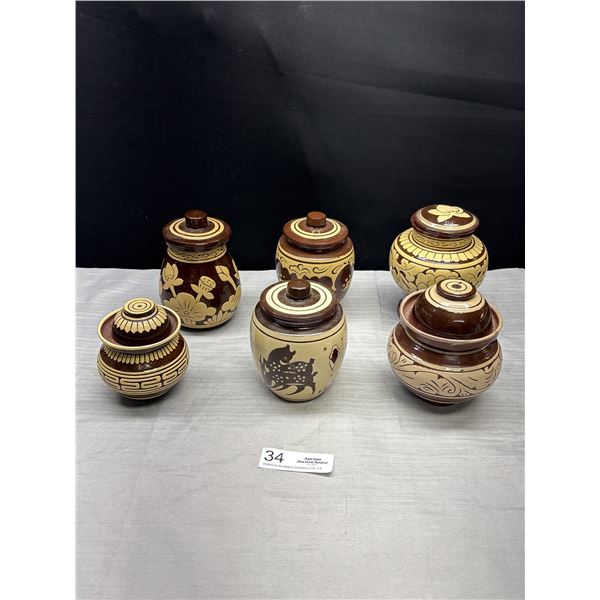 Nice Lot of Vintage Terracotta Lidded Canisters