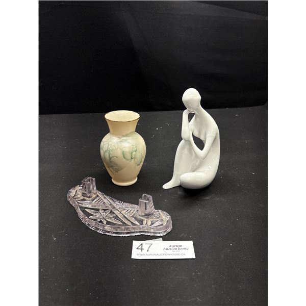 Vintage Collectible Lot Royal Dux Figurine Small Vase and Card Holder