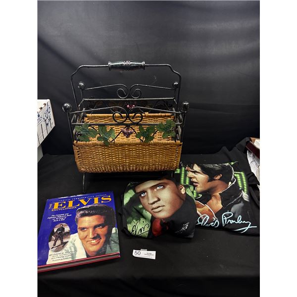 Vintage Decorative Magfazine Rack w/ Elvis Books and T-Shirts