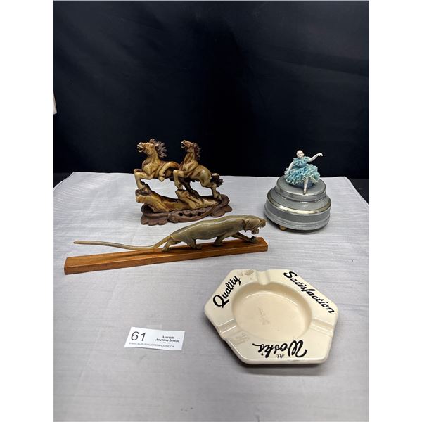 Vintage Home Décor Lot Music Box Wosks Porcelain Ashtray etc