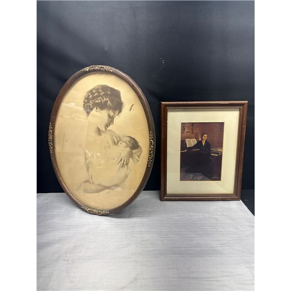 2 Antique Framed Pictures 1 in Oval Frame