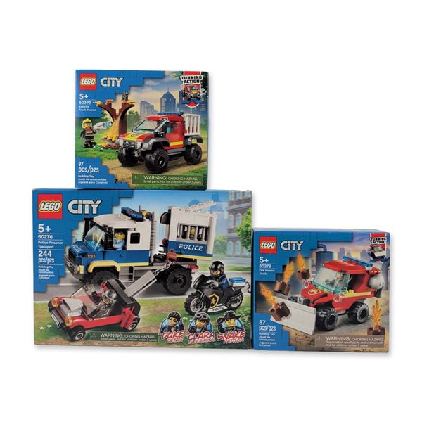 Three LEGO City Police and Fire Building Sets