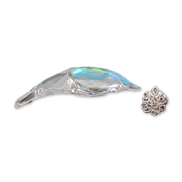 2pc Swarovski Crystal SCS Peacock Feather Ornament and Wheel Tack Pin