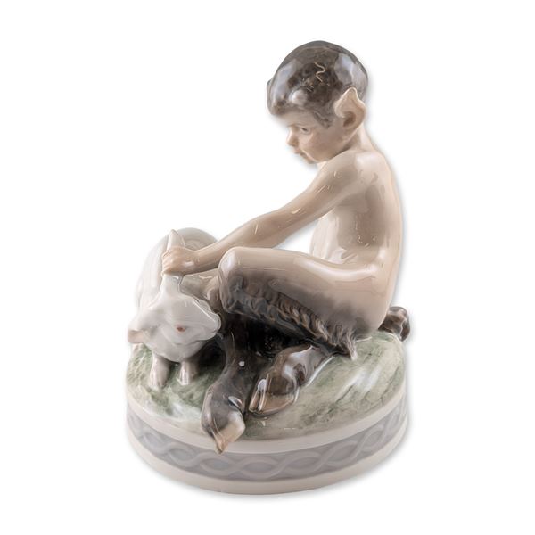 Royal Copenhagen Christian Thomsen Porcelain Faun with Rabbit Figurine