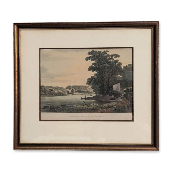 John Hill  after Joshua Shaw Hand-colored Aquatint Engraving, View Above the Falls of Schuylkill