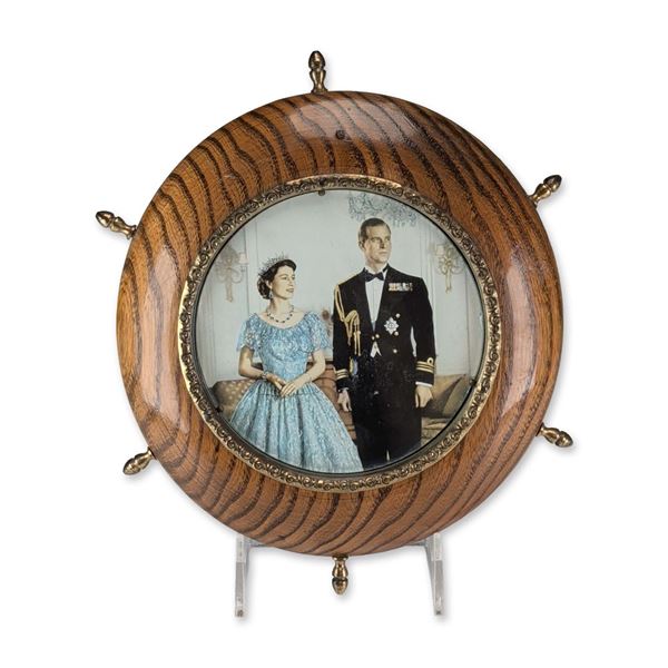 British Royal Commemorative Ship Wheel Wood Frame