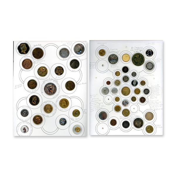 2 CARDS OF COIN AND COIN TYPE BUTTONS