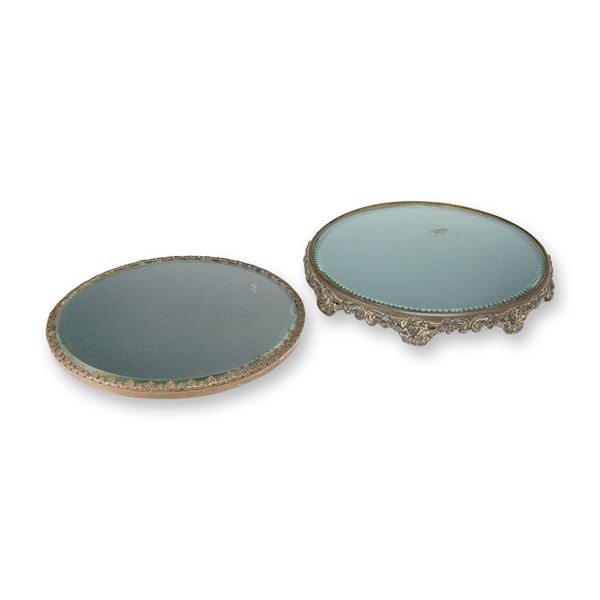 Two Vintage Mirrored Vanity Trays