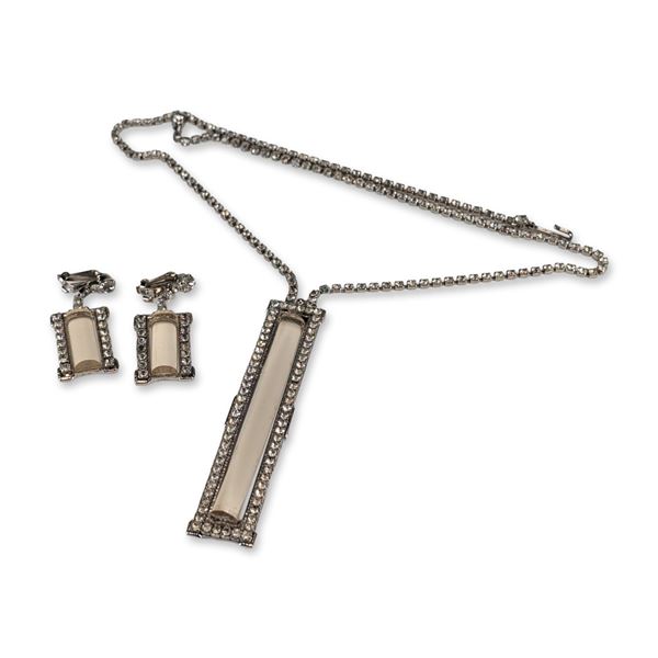 Silver-Tone Rhinestone and Glass Earrings and Necklace Set