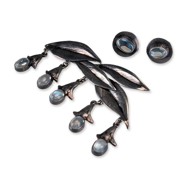 Sterling Silver and Moonstone Earrings and Brooch Set