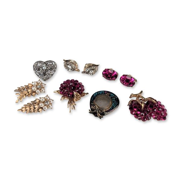 10pc Mid-Century Rhinestone Costume Earrings and Brooches