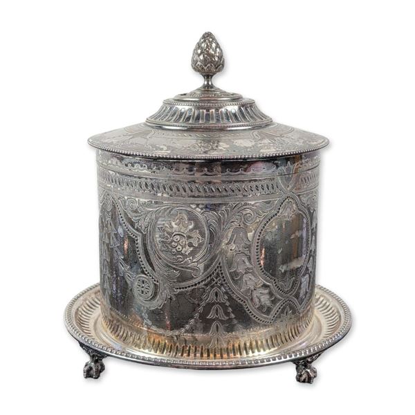 George V EPNS Silver Plated Engraved Biscuit Barrel, Atkin Brothers