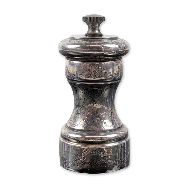 Victorian Style Engraved Sterling Silver Pepper Grinder