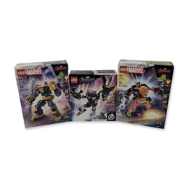 Three LEGO Marvel Avengers Mech Armor Sets
