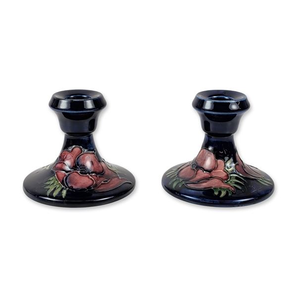 Pair of Moorcroft Anemone Pottery Candlesticks