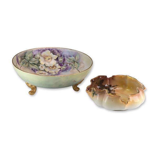 2pc Tressemanes & Vogt Limoges French and Morimura Bros Nippon Japanese Floral Bowls