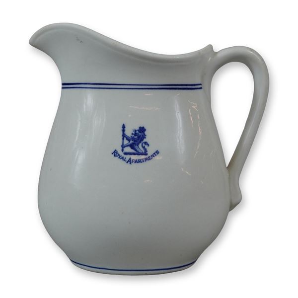 John Wanamaker Royal Apartments White China Milk Pitcher with Blue Crest