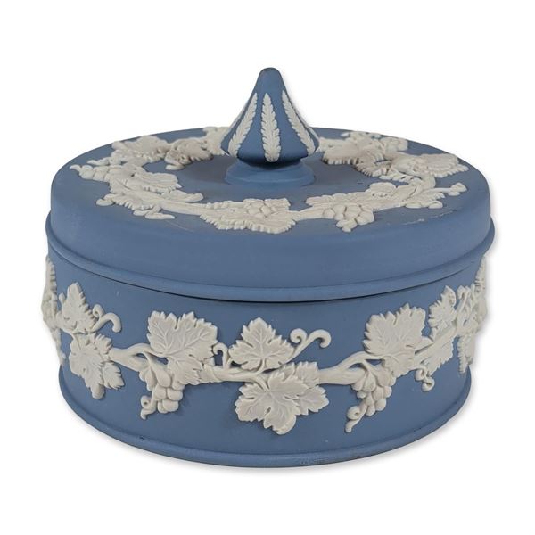 Wedgwood Blue Jasperware Grapevine Lidded Box