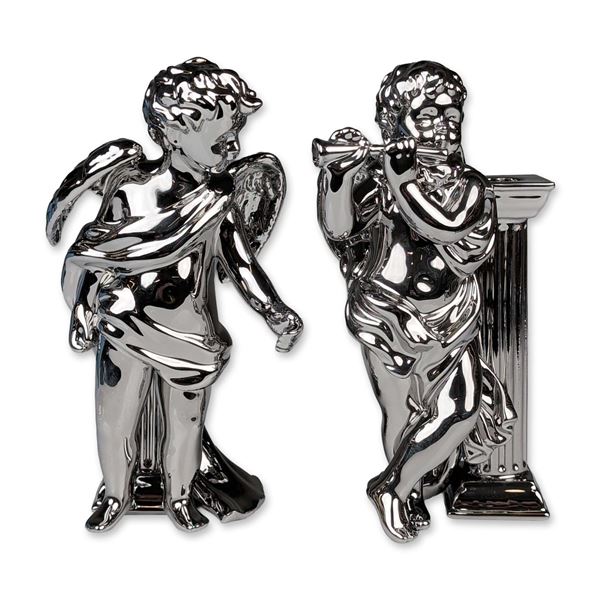 2pc Wedgwood Festive Cherub Silver Tone Candlestick Holders