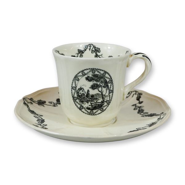 2pc Wedgwood Bewick Black Transferware Cup and Saucer