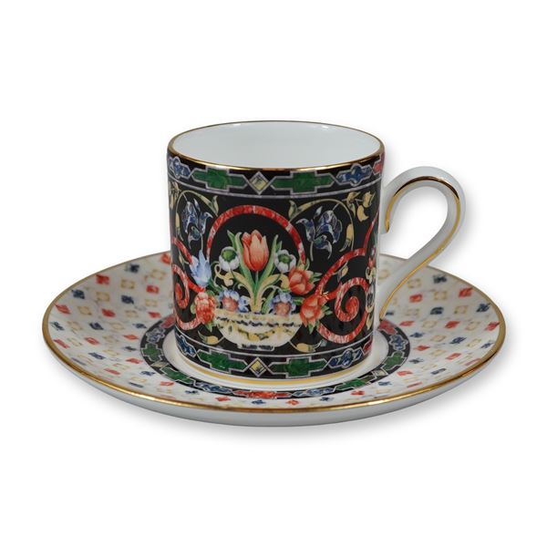 2pc Wedgwood Bone China Harlequin Jewel Pattern Demitasse Cup and Saucer