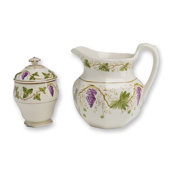 2pc Wedgwood Etruria & Barlaston Grape Motif Creamer and Lidded Sugar Bowl