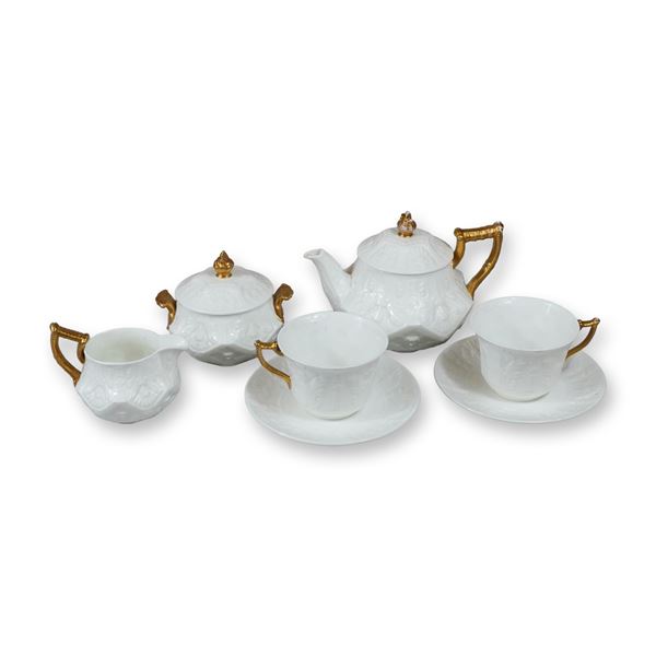 7pc Wedgwood Gilt and White Relief-Molded Bone China Tea Service