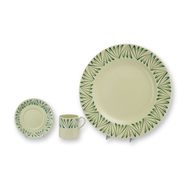 Three Piece Wedgwood Etruria Dinner Plate, Saucer and Demitasse Cup, April Green