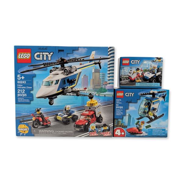 3pc LEGO City Police Set: Helicopter Chase, Helicopter, and ATV Arrest