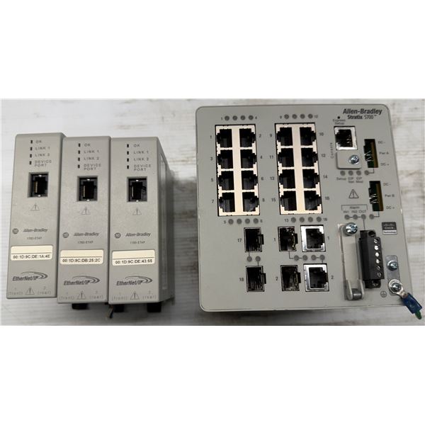Lot of (4) Allen Bradley Ethernet Switch 1-#1783-BMS20CGN & Ethernet I/P Taps 3-#1783-ETAP