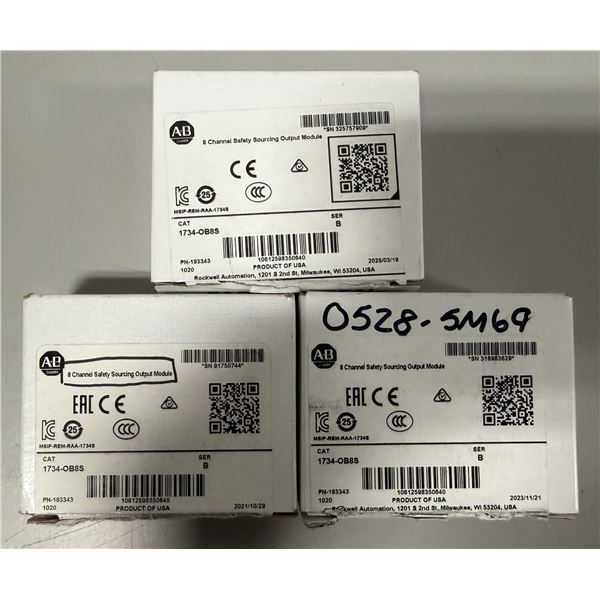 (3) Allen Bradley #1734-OB8S 8 Channel Safety Sourcing Output Modules