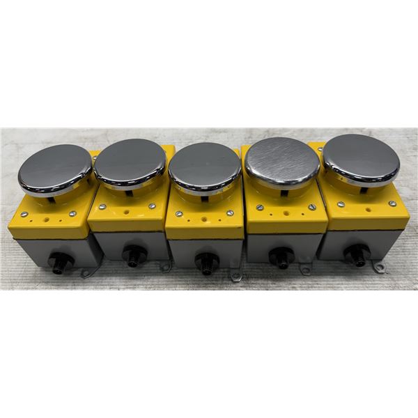 (5) Allen Bradley #800P-F2CAV Palm Operated Push Button Chrome