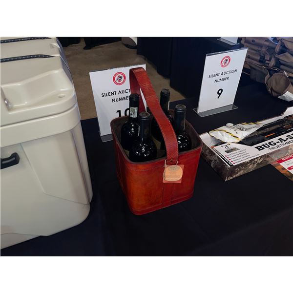 Leather Wine Carrier with 4 South Africa bottles of Cabernet Savignon 2015