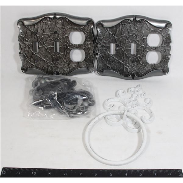 2 COMBO ELECTRIC PLATES, 1 TOWEL RING, AND 4