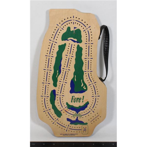 GOLF, FORE! CRIBBAGE BOARD WITH CLUBS FOR PEGS ON