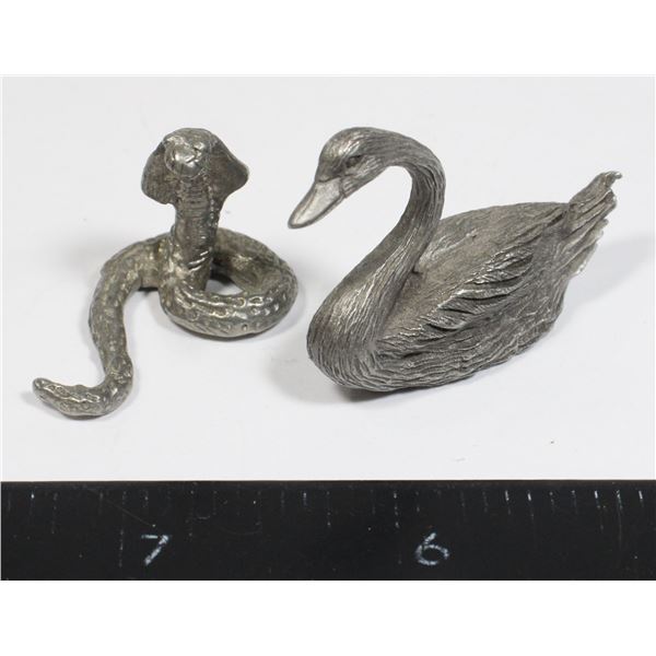 PEWTER FIGURINES - STRIKING COBRA SNAKE + SWAN