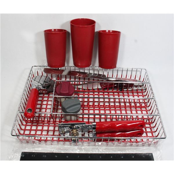 METAL RACK WITH TUPPERWARE CUPS