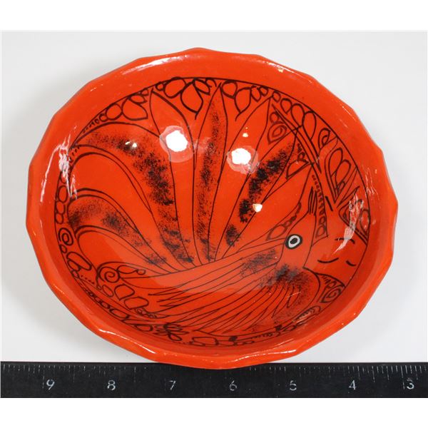 MEXICAN TALAVERA-STYLE BOWL BLACK PAINTED BIRD