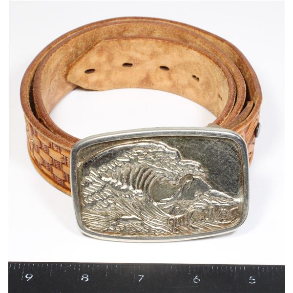 QUIKSILVER BUCKLE AND 35  LEATHER BELT