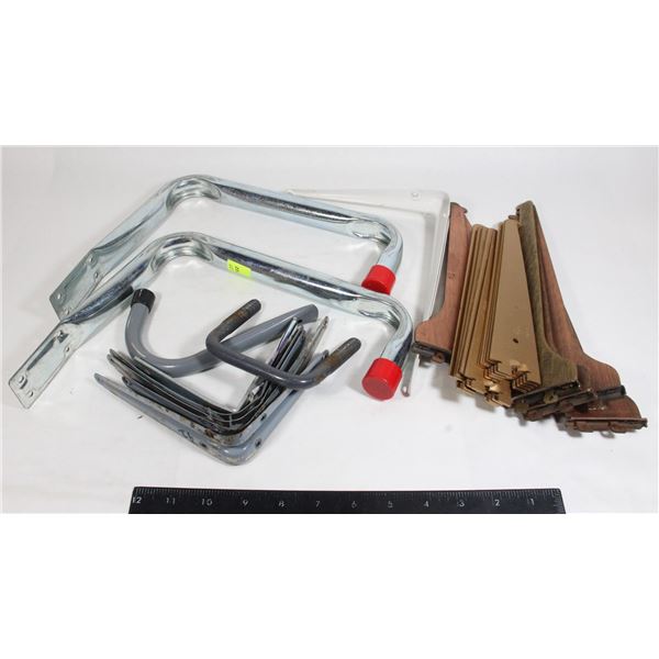 BOX OF HANGERS, SHELF SUPPORTS, ETC.