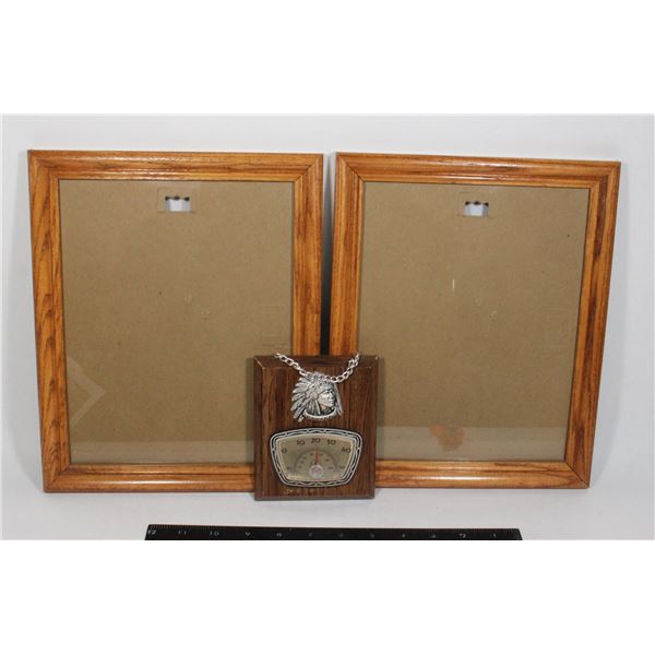TWO 11.5 X 9.5 VINTAGE OAK FRAMES AND A+F TEMPERAT