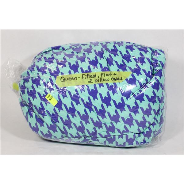 TEEN QUEEN SHEET SET - MINT/PURPLE