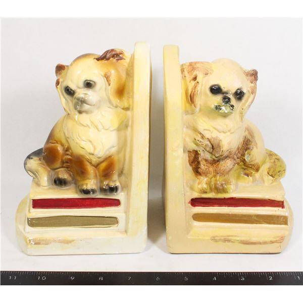 VINTAGE CHALKWARE DOG BOOKENDS