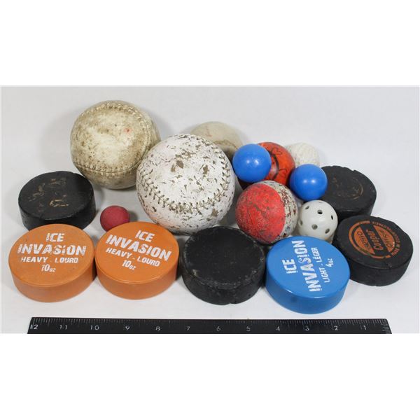 USED BALLS AND PUCKS