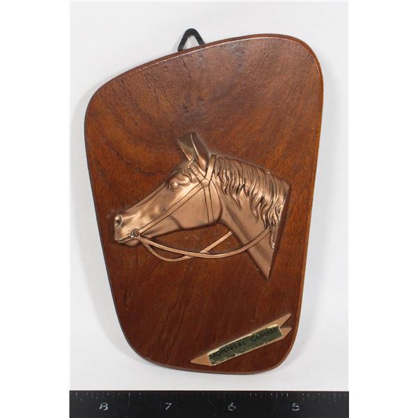 VINTAGE 3D COPPER HORSE HEAD RELIEF MOUNTED ON WOO