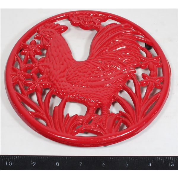 RED ENAMELED  CAST IRON TRIVET