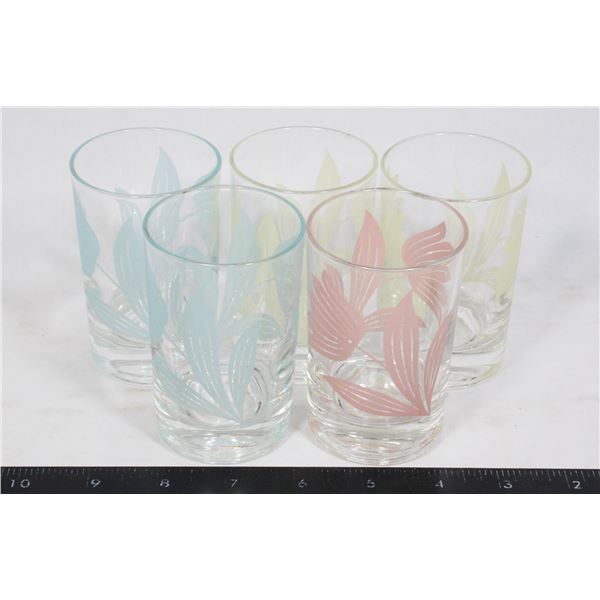 5 MCM FEDERAL GLASS PASTEL FLORAL JUICE GLASSES