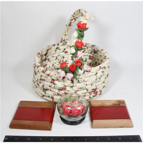 COTTAGE CORE BASKET WITH MCM ROSE CANDLE HOLDER