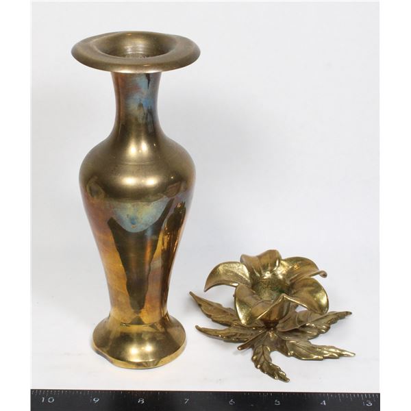 LILY FLOWER BRASS CANDLE HOLDER AND VASE