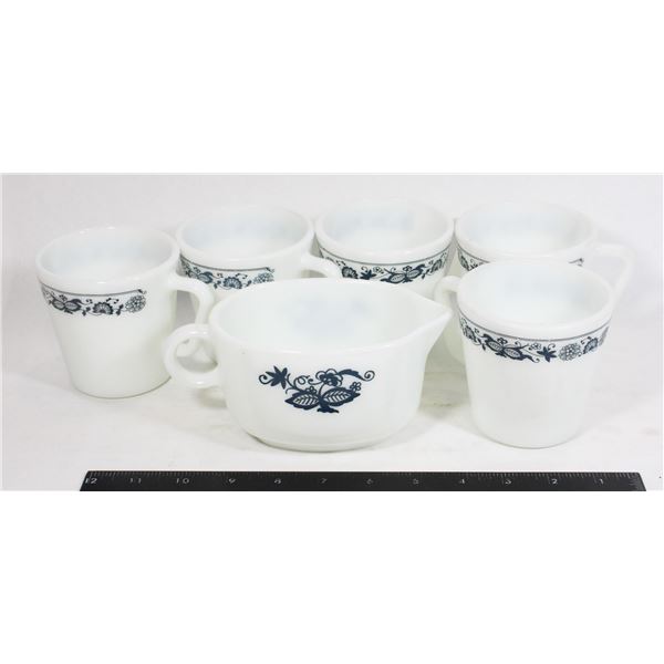 PYREX 5 MUGS AND GRAVY BOAT